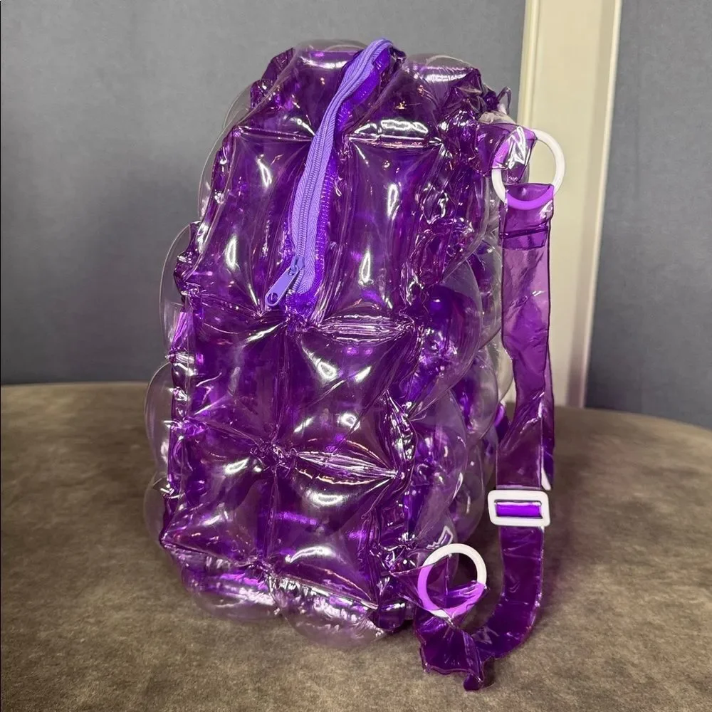 Purple Inflatable Bubble Backpack Zipper Closure One Size NEW